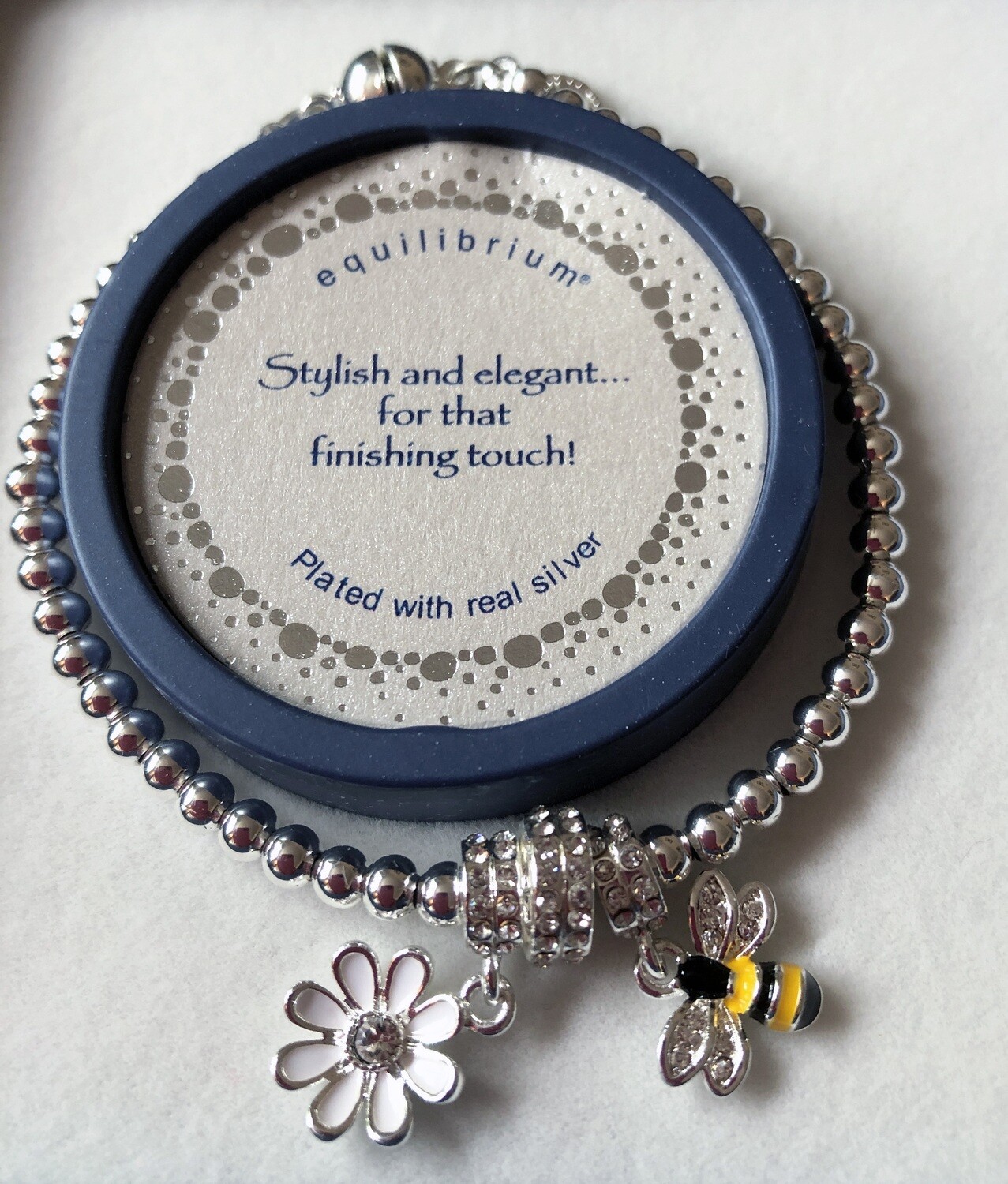 Silver-Plated Bumble Bee and Flower Bracelet