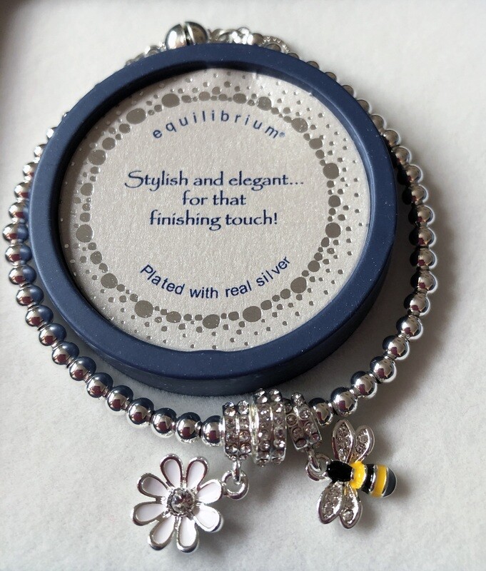 Silver-Plated Bumble Bee and Flower Bracelet