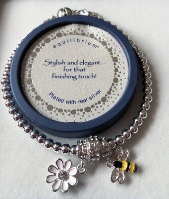 Silver-Plated Bumble Bee and Flower Bracelet