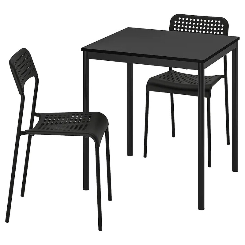 Table et 2 chaises, noir/noir, 67x67 cm