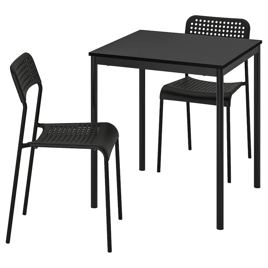 Table et 2 chaises, noir/noir, 67x67 cm