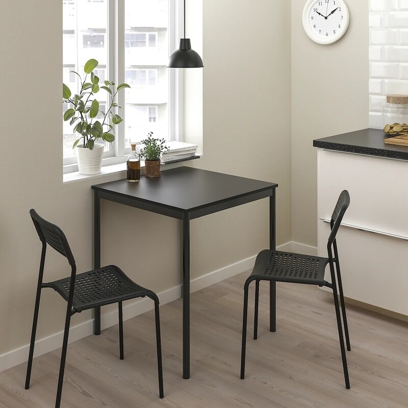 Table et 2 chaises, noir/noir, 67x67 cm