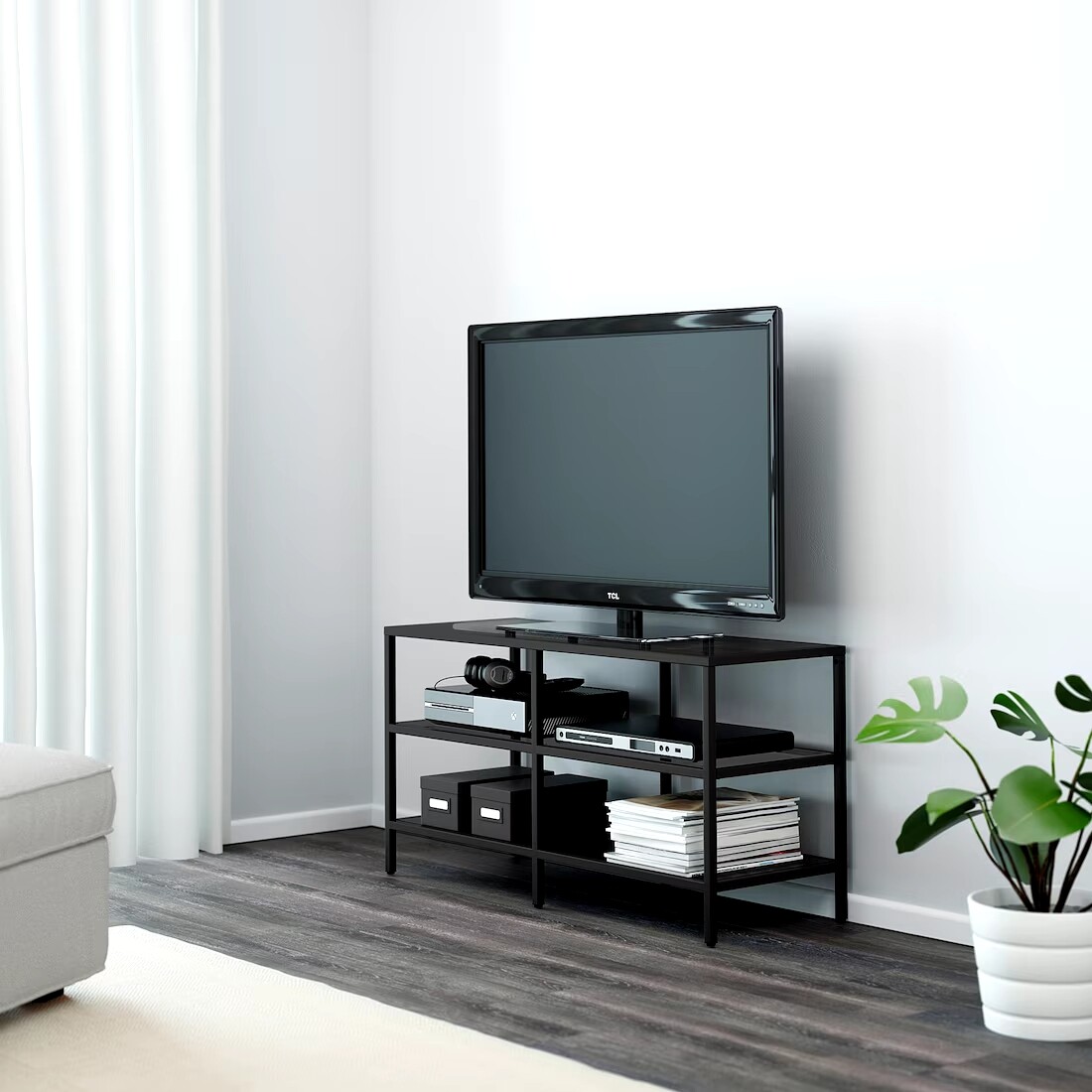 BANC TV ,BRUN NOIR/VERRE , 100x36x53 cm