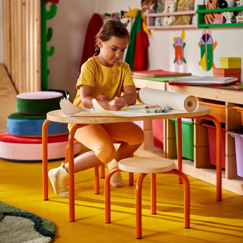 Table enfant, bois/orange, 84x42 cm