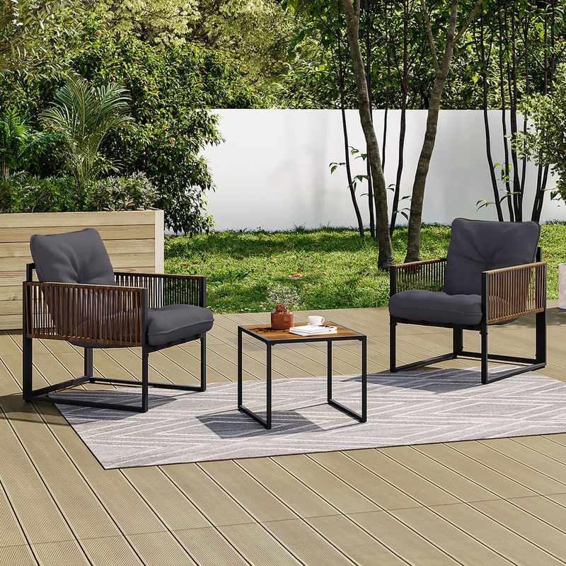 Salon de jardin 2 places Ozéa - Métal - Gris anthracite et rotin