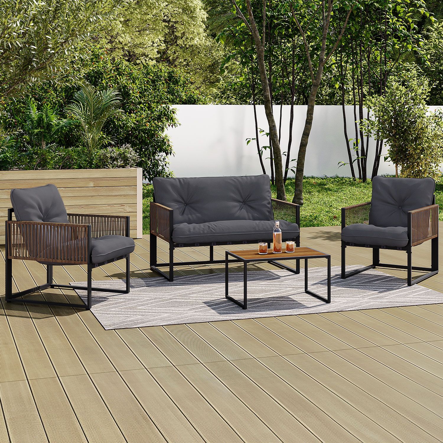 Salon de jardin 4 places Ozéa - gris anthracite et coloris rotin