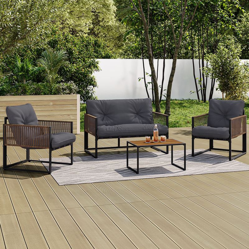 Salon de jardin 4 places Ozéa - gris anthracite et coloris rotin