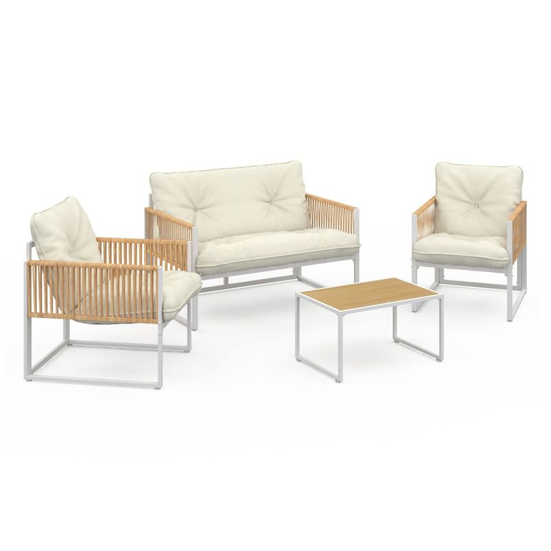 Salon de jardin Ozéa 4 places en métal - blanc et beige. Salon de jardin Ozéa 4 places en métal - blanc et beige.