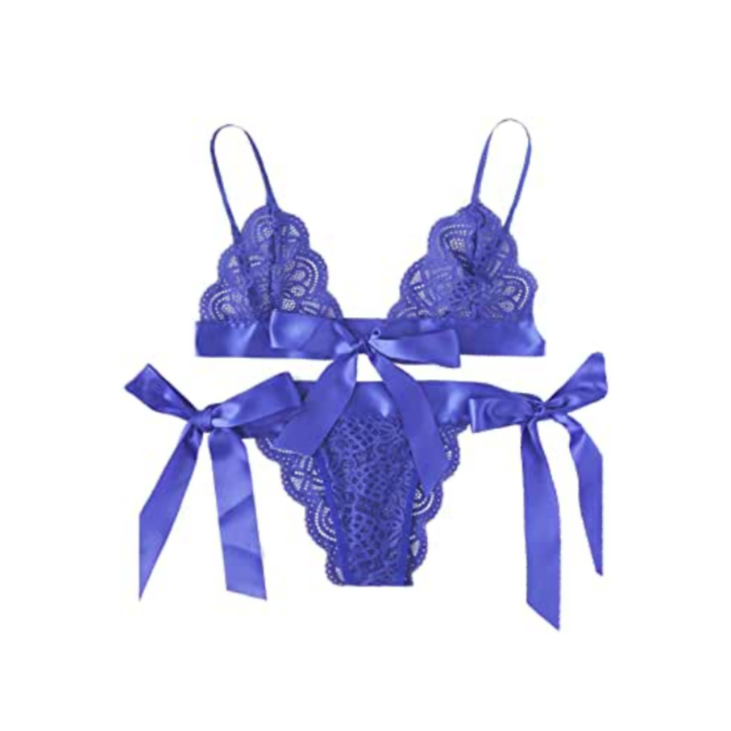 SweatyRocks Women&#39;s Sexy Floral Lace Scalloped Trim Self Tie Panty Mesh Lingerie Set
