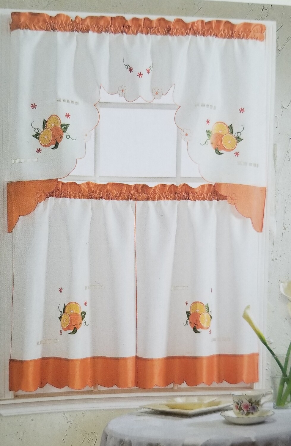 Orange Embroidered kitchen curtain
