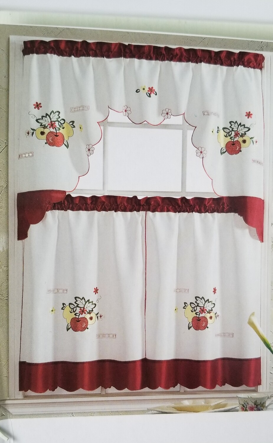 Apples Embroidered kitchen curtain