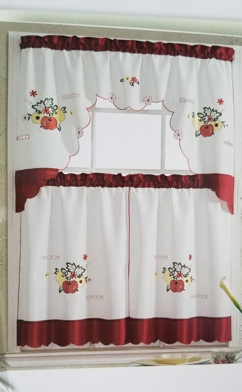 Apples Embroidered kitchen curtain