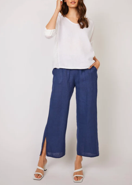 Linen Pull up Pant with side slits