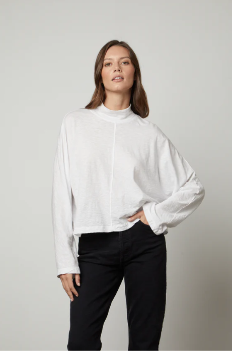 Stacey Cotton slub mock neck top (black)