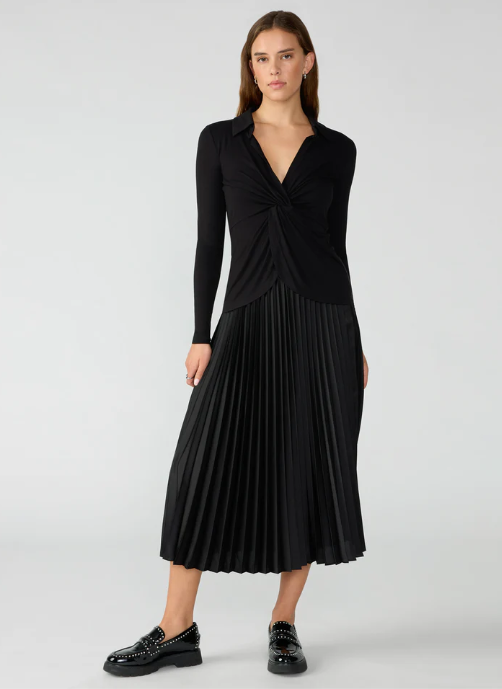 Everyday Pleated  Satin Midi Skirt