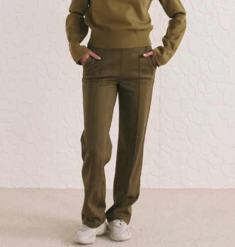 Soft wide leg Herringbone Pull on trousers