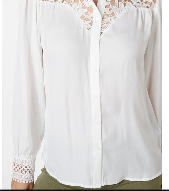 Lace neckline jacquard blouse