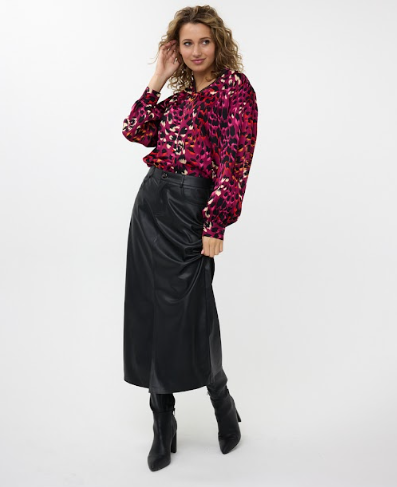 Midi length faux leather skirt