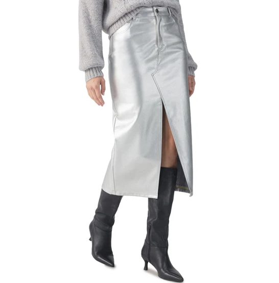 Leather Like Midi Skirt (silver)