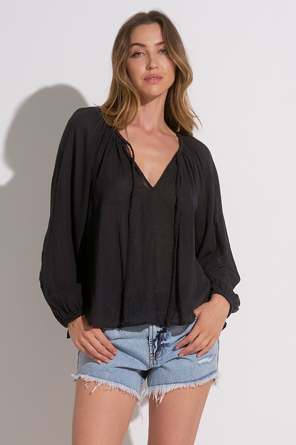 Elan braided tie blouse