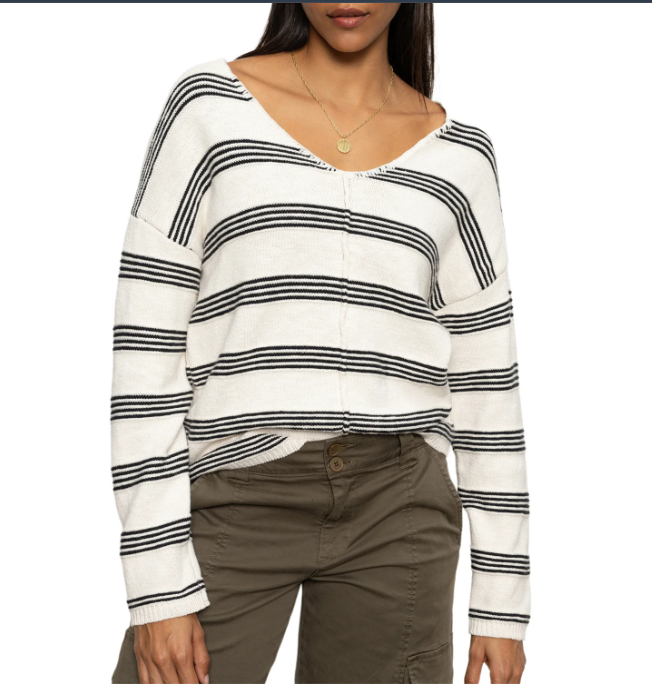 Easy V neck Striped Sweater