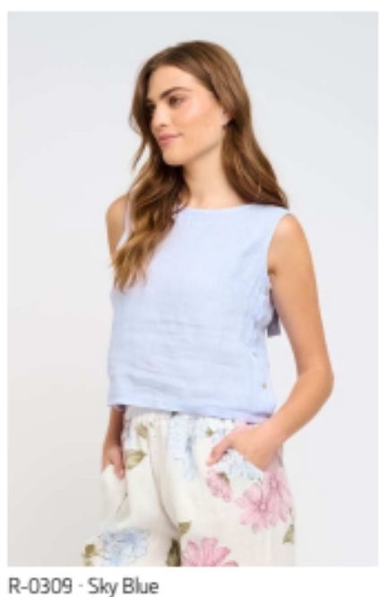 Sleeveless linen top with side buttons
