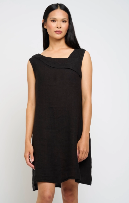Asymmetrical Neckline Linen Dress