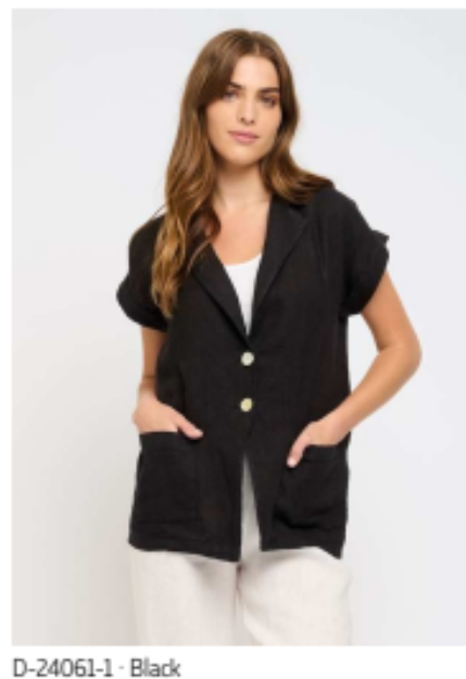 Short Sleeve Linen Blazer (black)