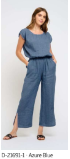 Split Leg Linen Pant (azure blue)
