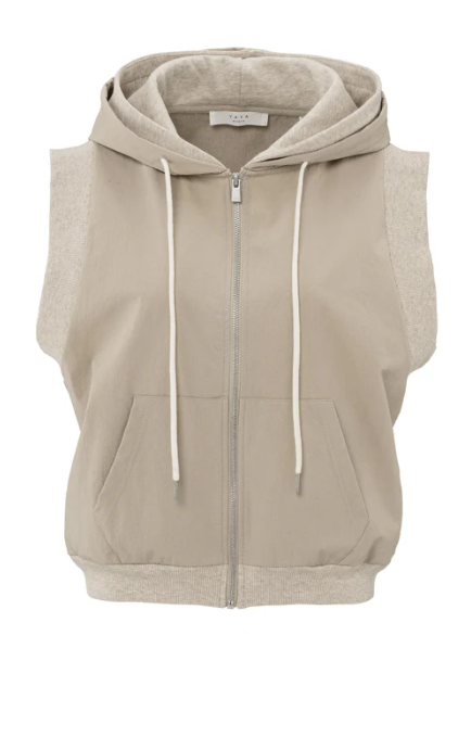 Sleeveless cardigan/vest with hood