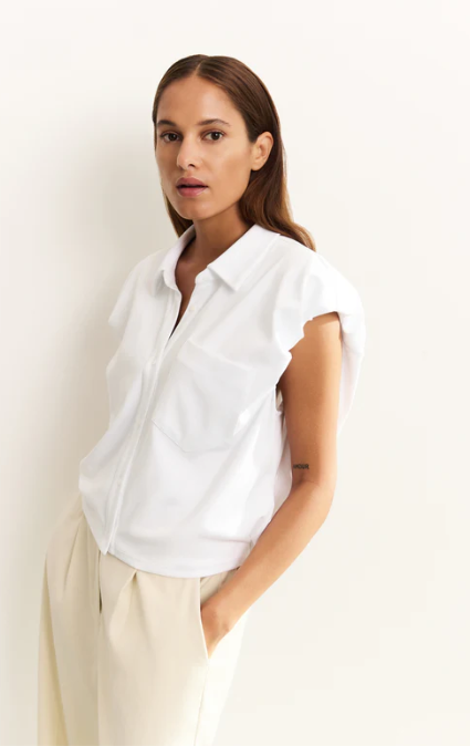 Jersey blouse with puff sleeve
