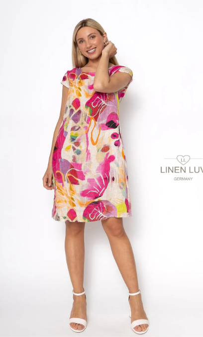 FRENCH LINEN DRESS (fuxia)