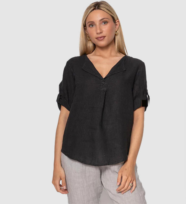 FRENCH LINEN BLOUSE (black)