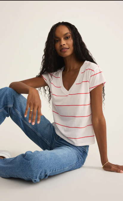 Striped Modern V neck Tee