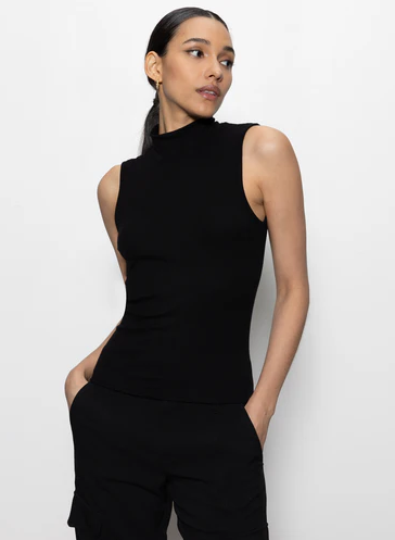 Ribbed Funnel Neck top (Cream with black stripe only)
