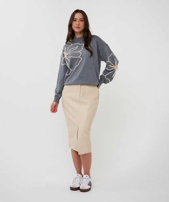 Faux Leather Skirt Ivory