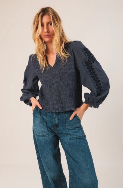 Embroidered Indigo Blouse