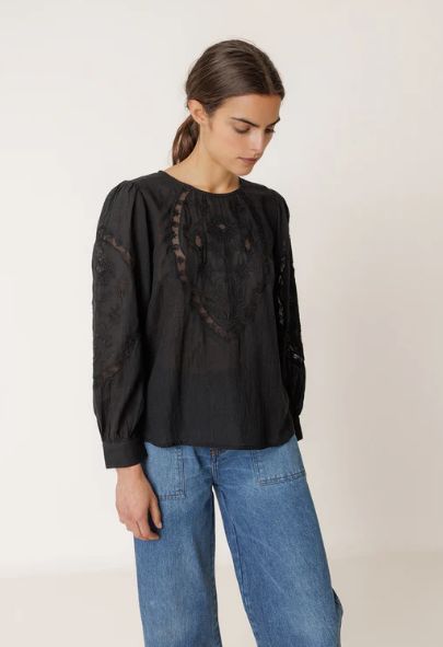 Romantic black embroidered blouse