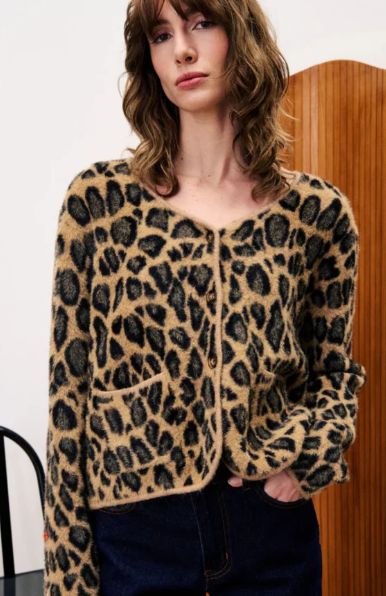 Begonia Animal Print Furry Cardigan