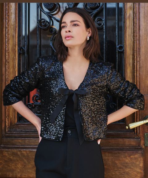 Sequin Jacket with Tie