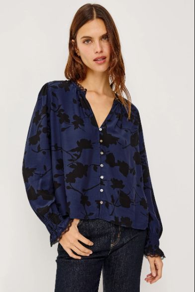 MAGDA blouse (navy tossed roses)