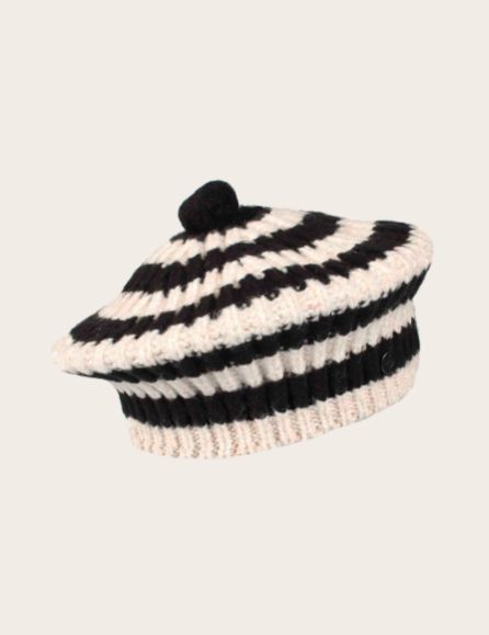 Striped Beret with pompom