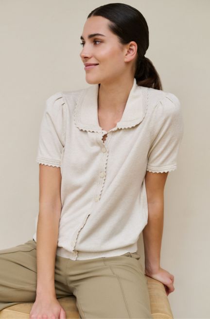 The Short Sleeve Cardigan with crochet trim