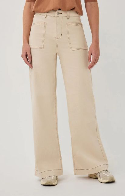 Wide Leg Trouser Beige Jeans (brown stitching)