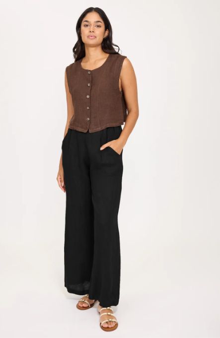 High Waisted Linen Pant (black)