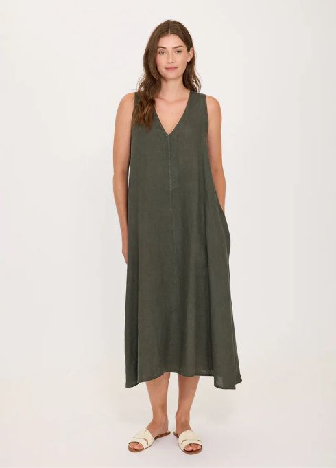 Midi Linen Sleeveless Dress (coffee brown)