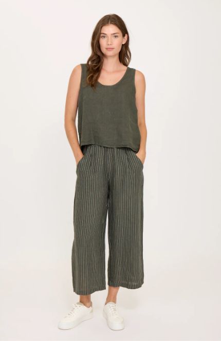 Pinstriped Linen Pant (military green pinstriped)