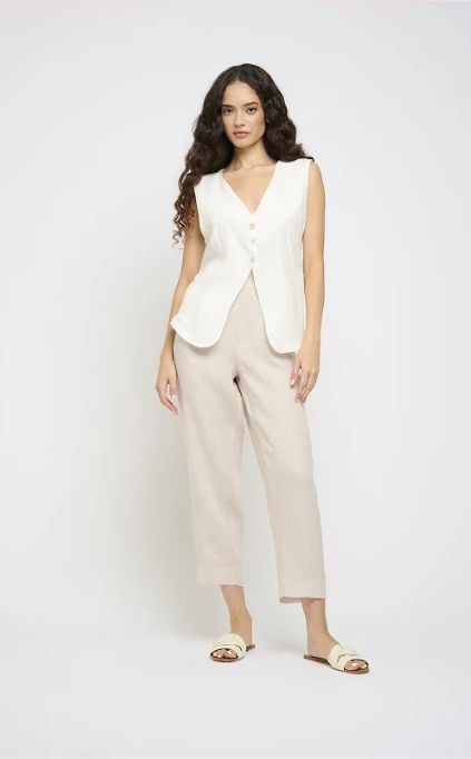 Open Bottom Linen Vest in French Pinstripe