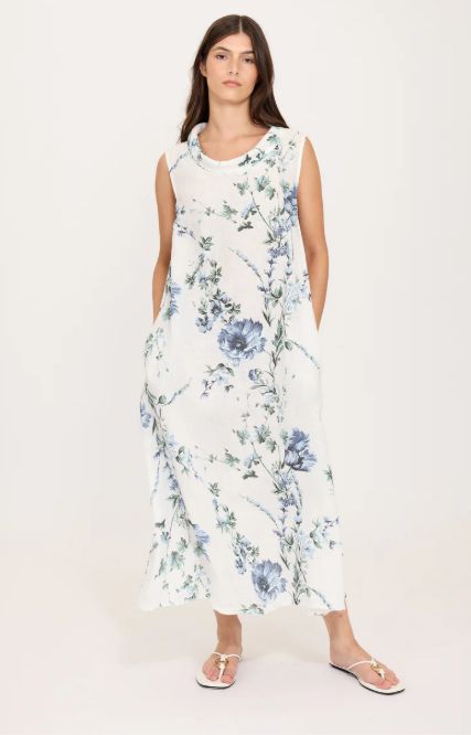 Midi Linen Floral Dress with pockets