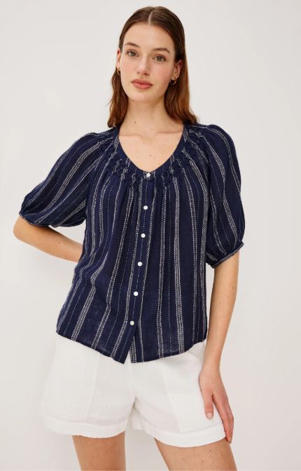 Rix Linen Shirt in Marine Stripe